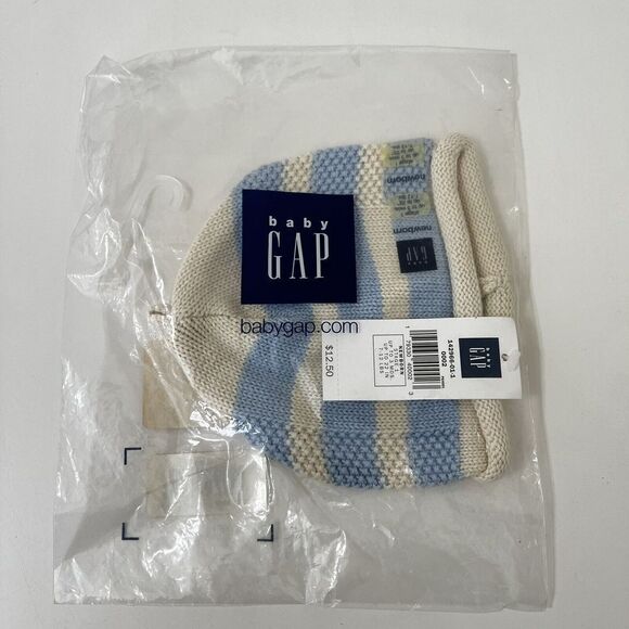 Vintage Baby Gap Blue Striped Sweater Hat Newborn Stage 1 Up to 3 Months NWT - Picture 3 of 7